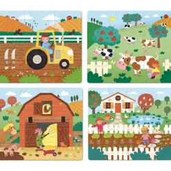 4 puslespil i træ - Ting på bondegården