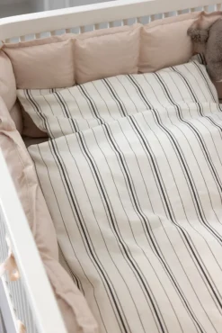 Baby sengetøj, cream stripe, beige/blå 100x70