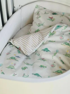 Baby sengetøj, Dino Green/Beige 70x100 cm