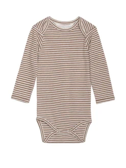 Baby Stribet Body - ALMOND/OW