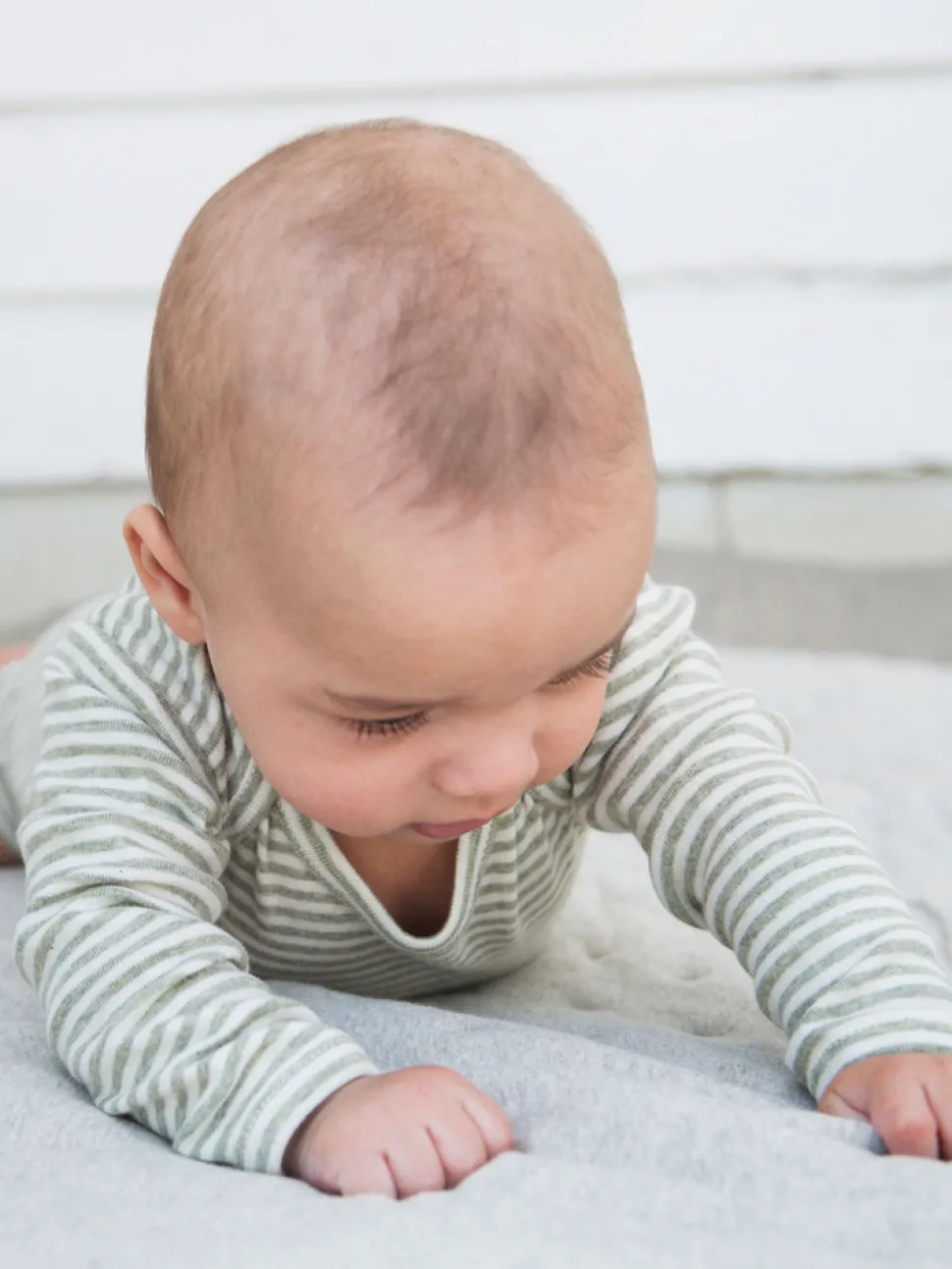 Baby Stribet Body - SAGE/ECRU