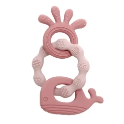 Biderangle i silikone med hval og blæksprutte vedhæng