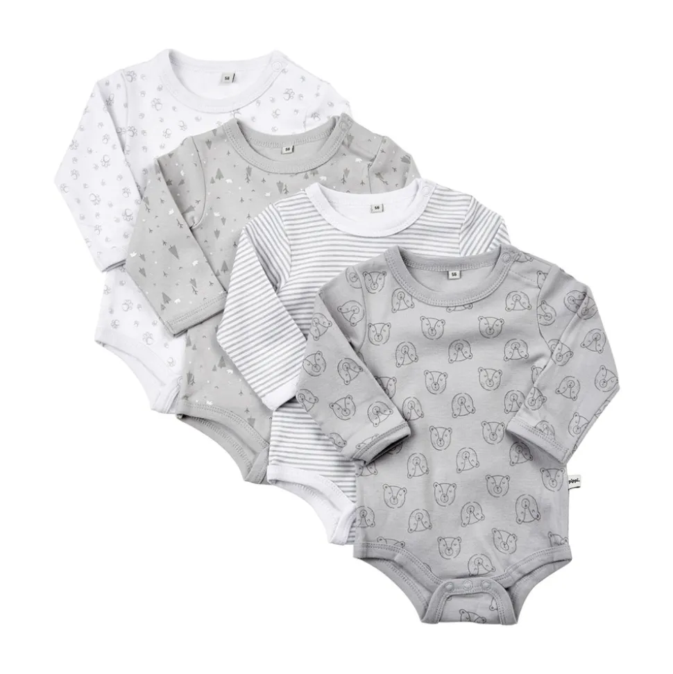 Body Langærmet Med Print 4-Pak - 190