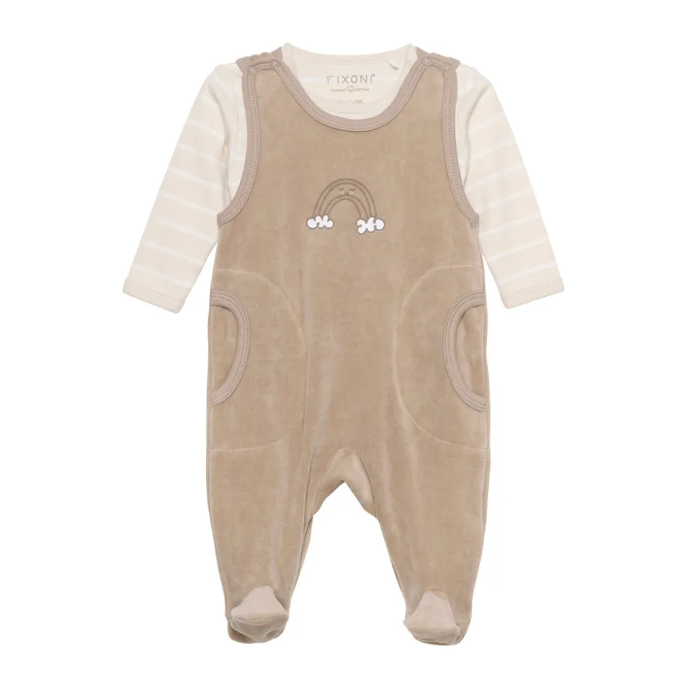 Body langærmet m.velour romper - Dune