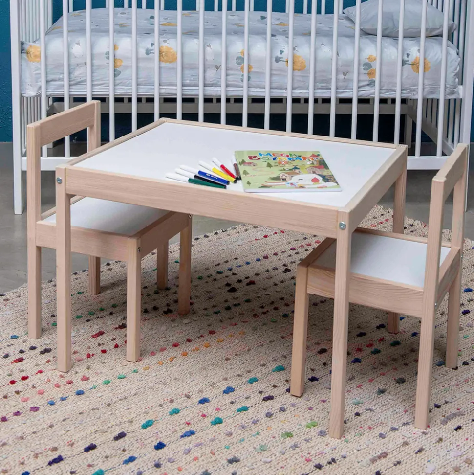 Bord- og stolesæt - hvid/natur