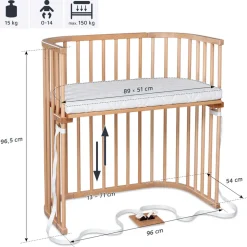 Boxspring bedside crib - natural varnished