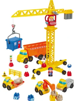 Byggeplads m/kran + køretøjer & figurer