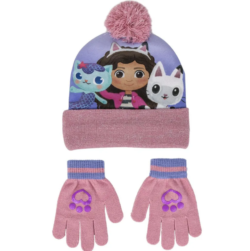 2-Delt Hue og vante sæt - Gabby's Dollhouse - LRØD/LILLA