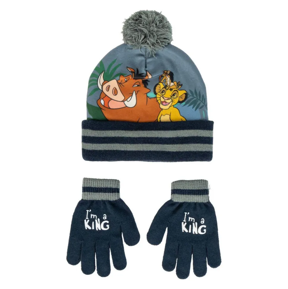 2-Delt Hue og vante sæt - Lion King - GRÅ/BLÅ