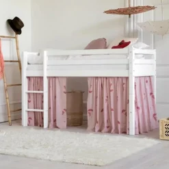 ECO Comfort halvhøj seng hvid, med forhæng rød