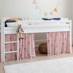 ECO Comfort halvhøj seng hvid, med forhæng rød