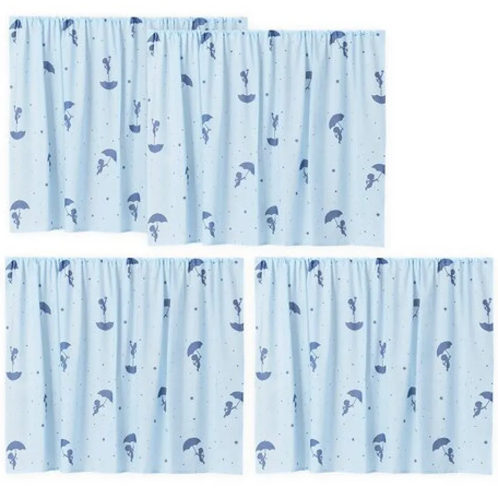 ECO Comfort halvhøj seng hvid, med forhæng blå