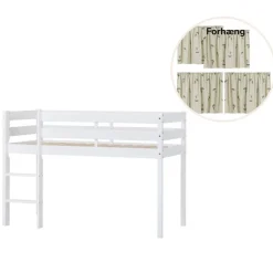 ECO Comfort halvhøj seng hvid, med forhæng grøn