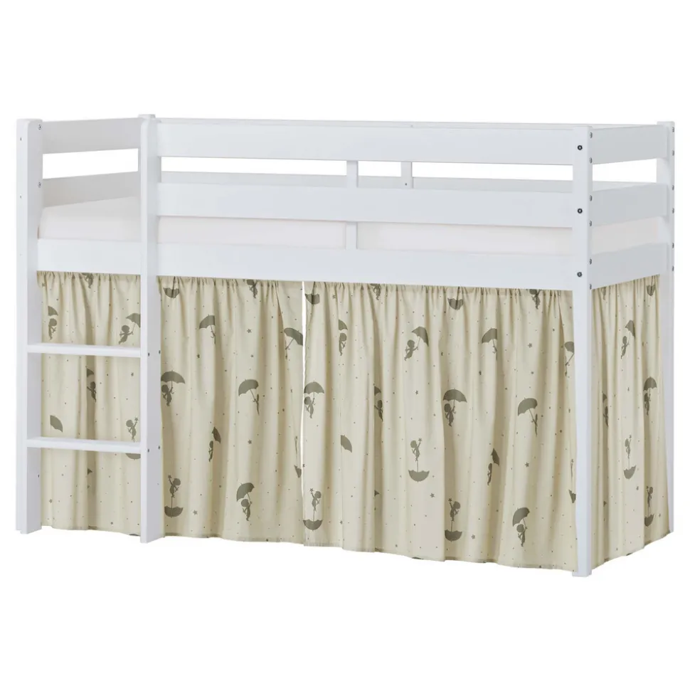 ECO Comfort halvhøj seng hvid, med forhæng grøn