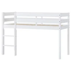 ECO Comfort halvhøj seng hvid, med forhæng grøn