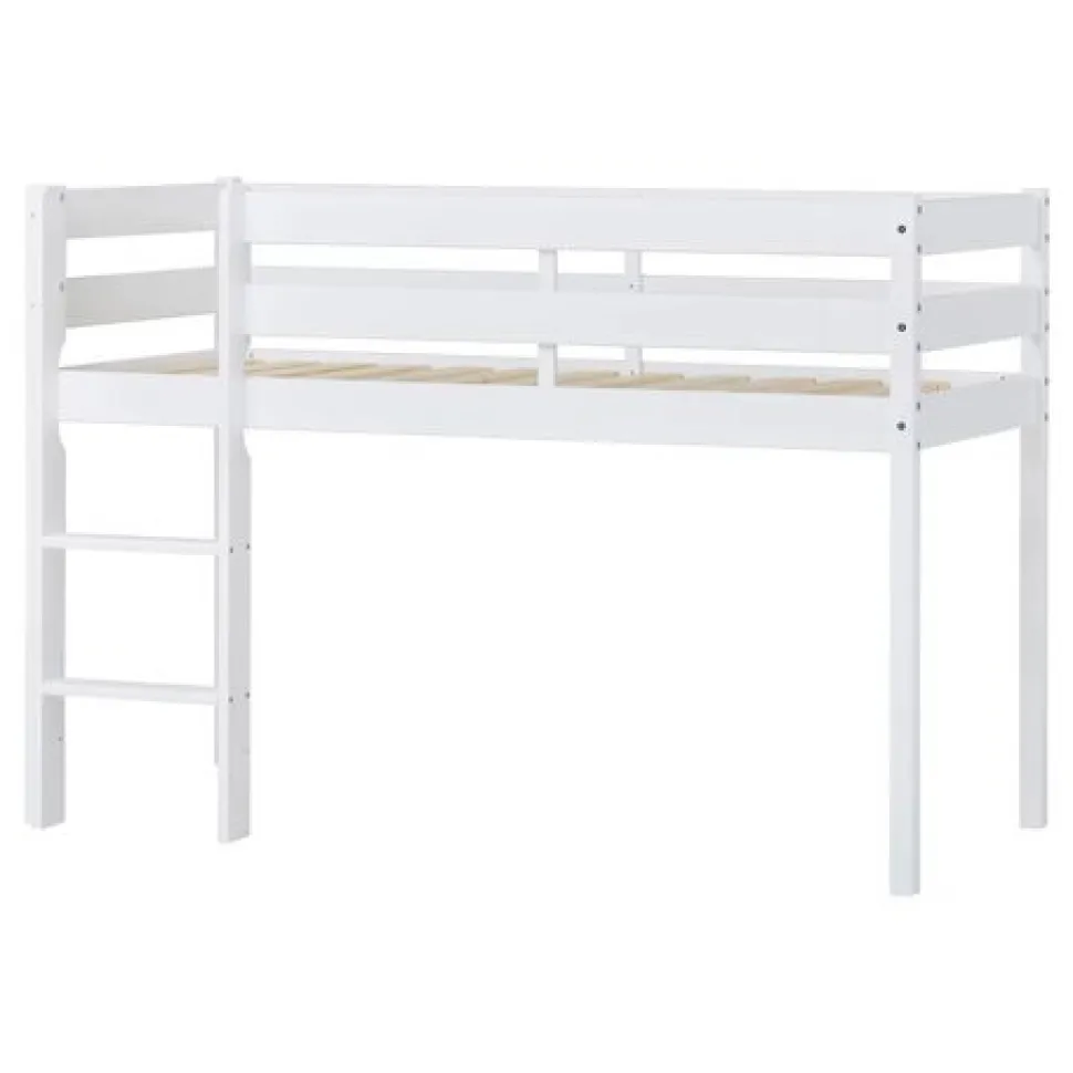 ECO Comfort halvhøj seng hvid, med forhæng grøn