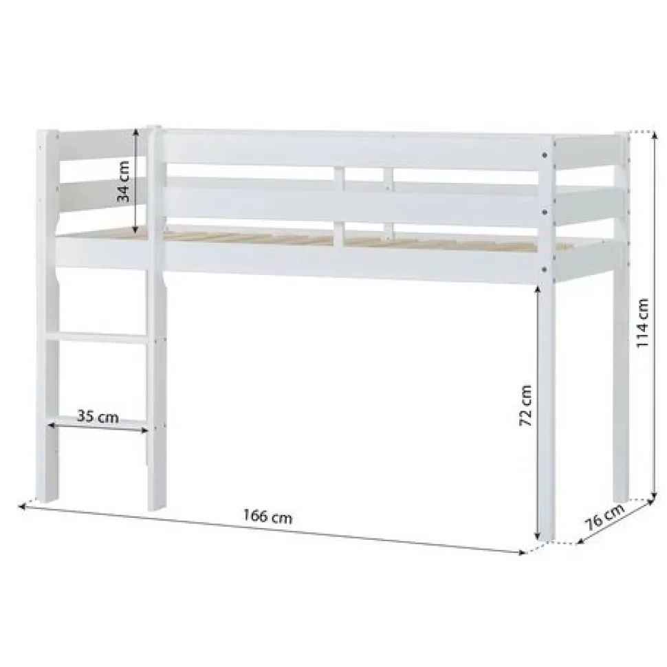 ECO Comfort halvhøj seng hvid, med forhæng grøn