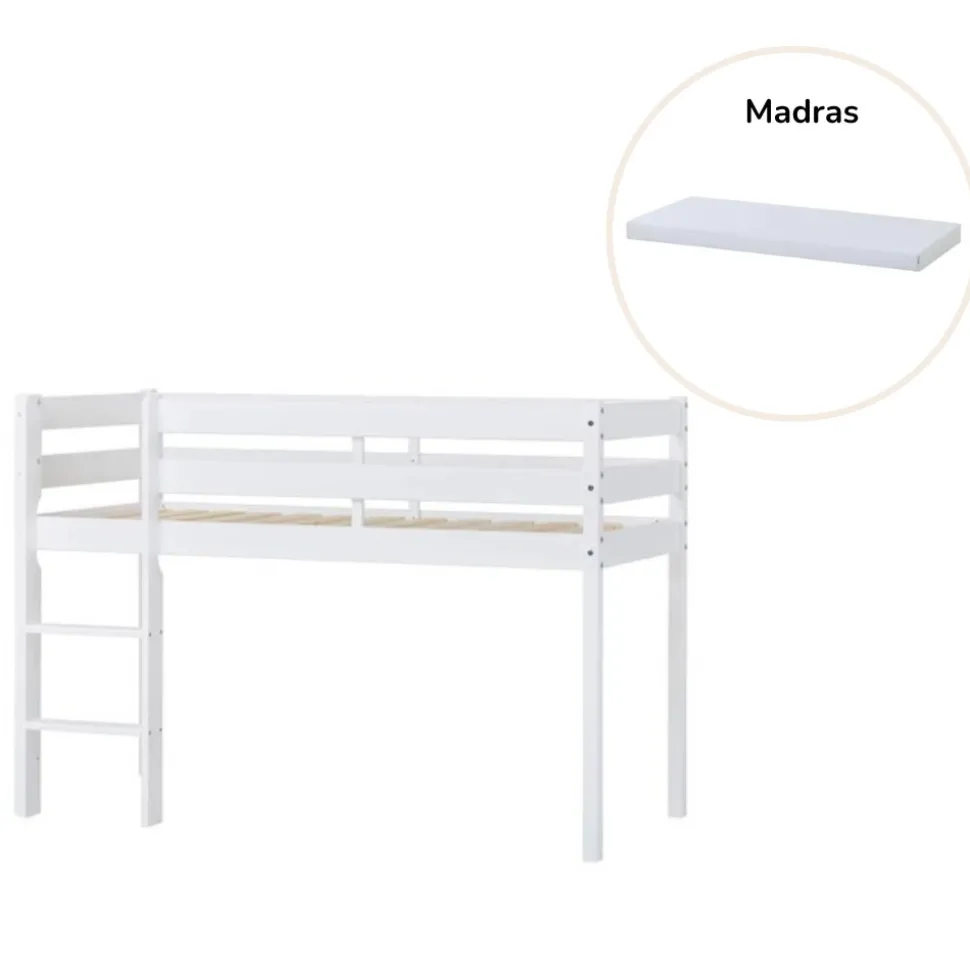 ECO Comfort halvhøj seng med madras 70x160 cm. - hvid