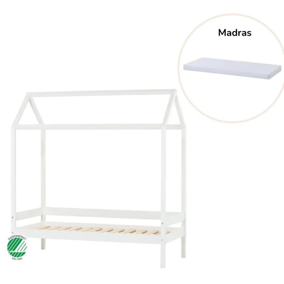 ECO Comfort Husseng med madras - 70x160 cm. - hvid