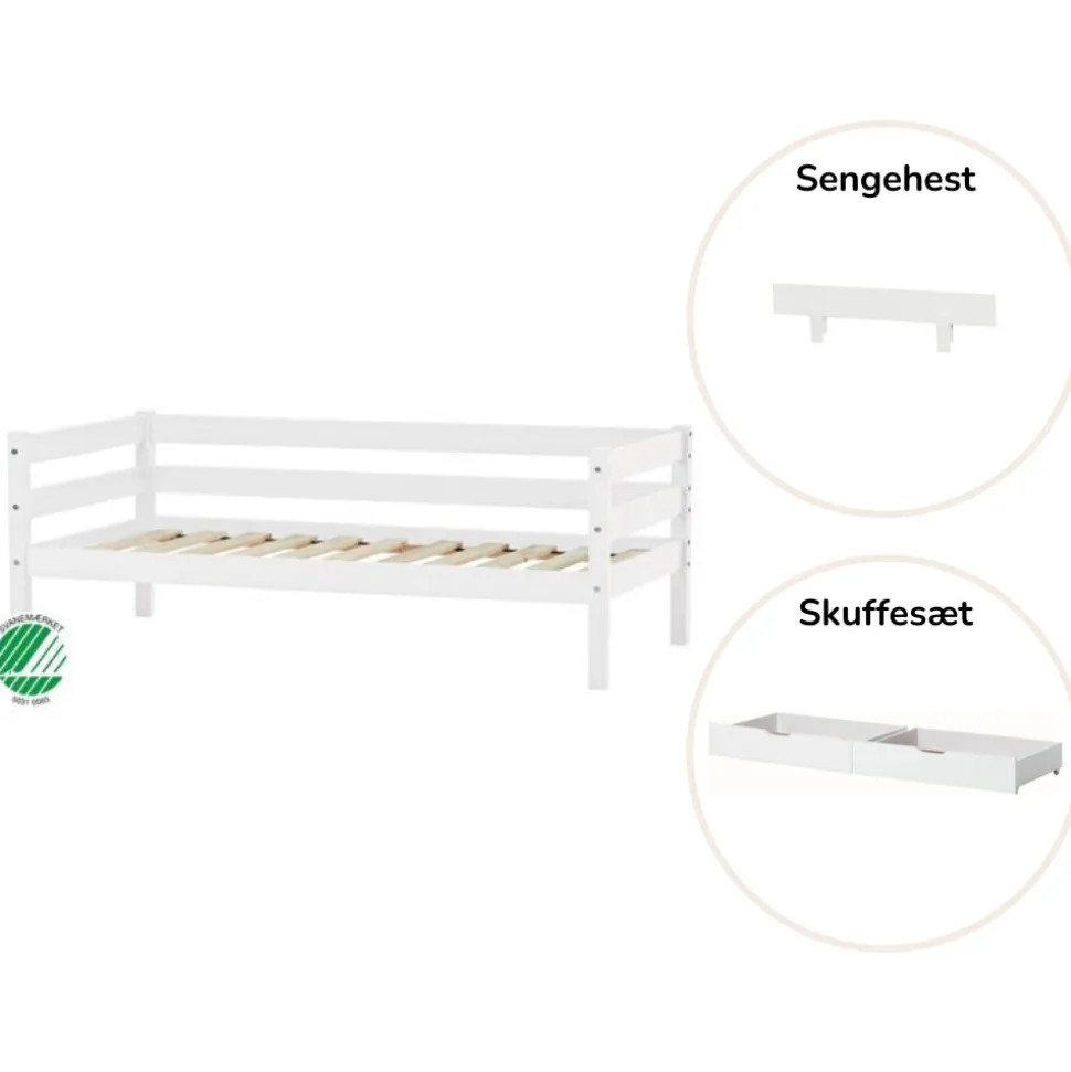 ECO Comfort Juniorseng hvid, med sengehest og skuffesæt