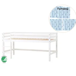 ECO Dream Halvhøj seng (delbar) hvid 70x160, med forhæng blå