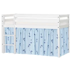 ECO Dream Halvhøj seng (delbar) hvid 70x160, med forhæng blå