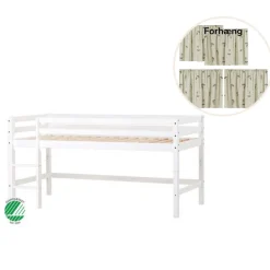 ECO Dream Halvhøj seng (delbar) hvid 70x160, med forhæng grøn