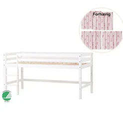 ECO Dream Halvhøj seng (delbar) hvid 90x200, med forhæng rød