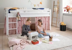 ECO Dream Halvhøj seng (delbar) hvid 90x200, med forhæng blå