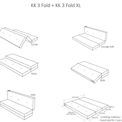 Foldemadras - 3 fold XL, lysegrå/mørkegrå knap