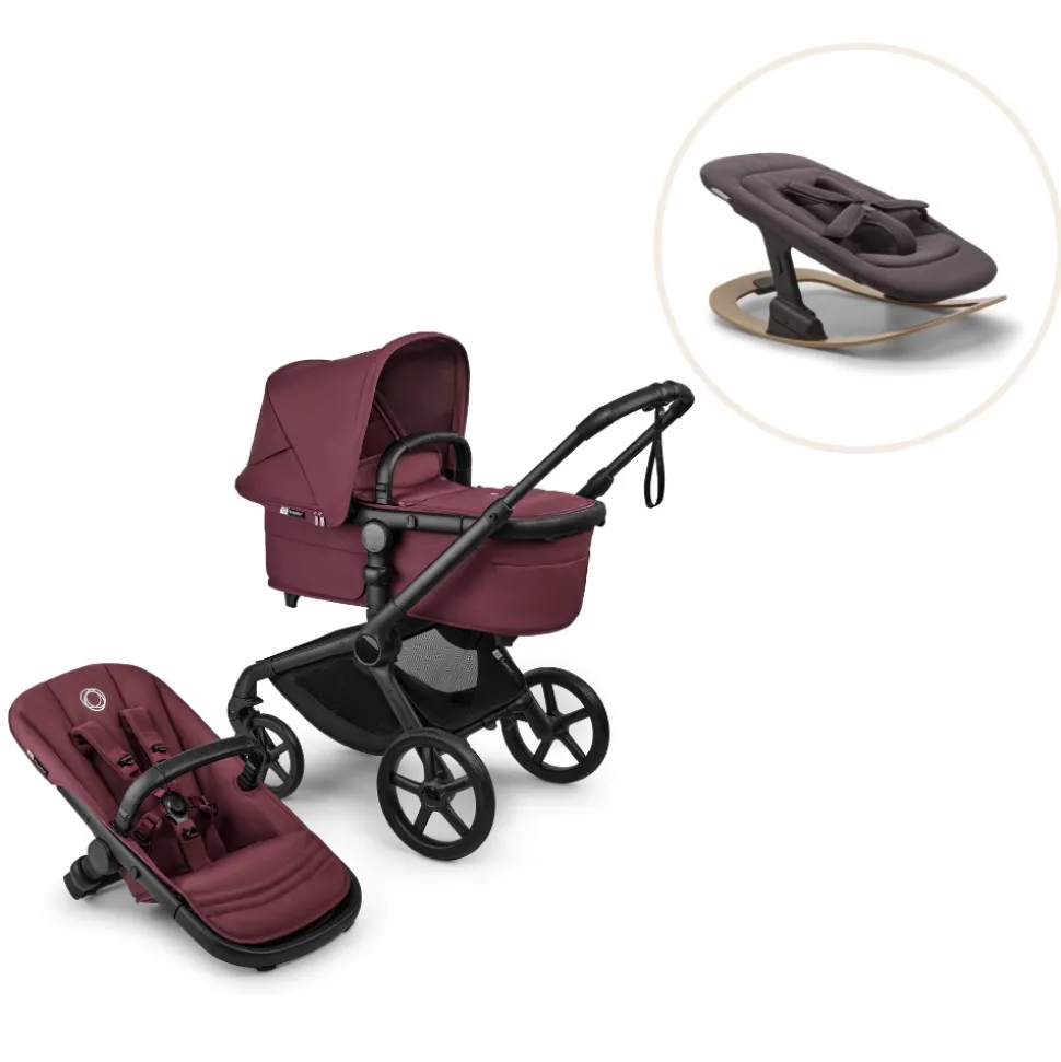 Fox 5 Renew complete inkl. Giraffe bouncer - dark cherry/tornado grey
