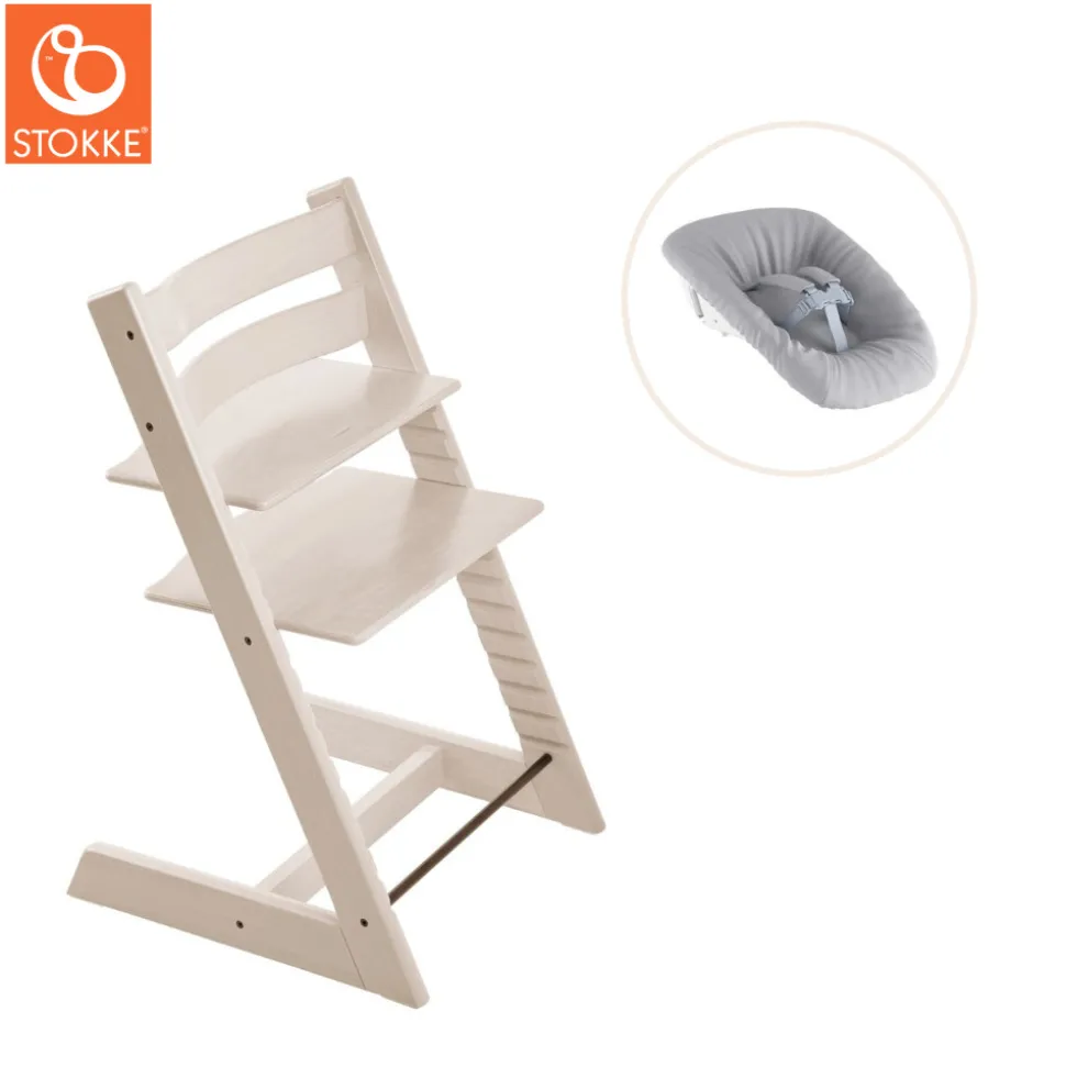 Højstol bøg inkl. newborn sæt - whitewash