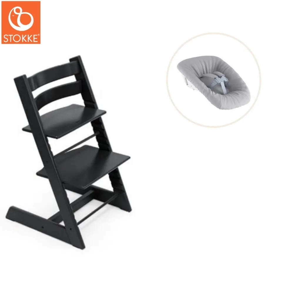 Højstol bøg inkl. newborn sæt - sort