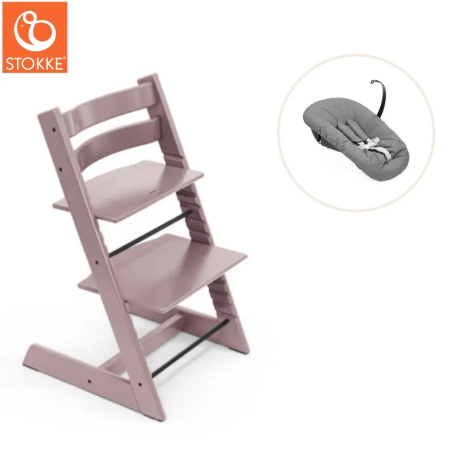 Højstol bøg inkl. newborn sæt - Lilla lavendel