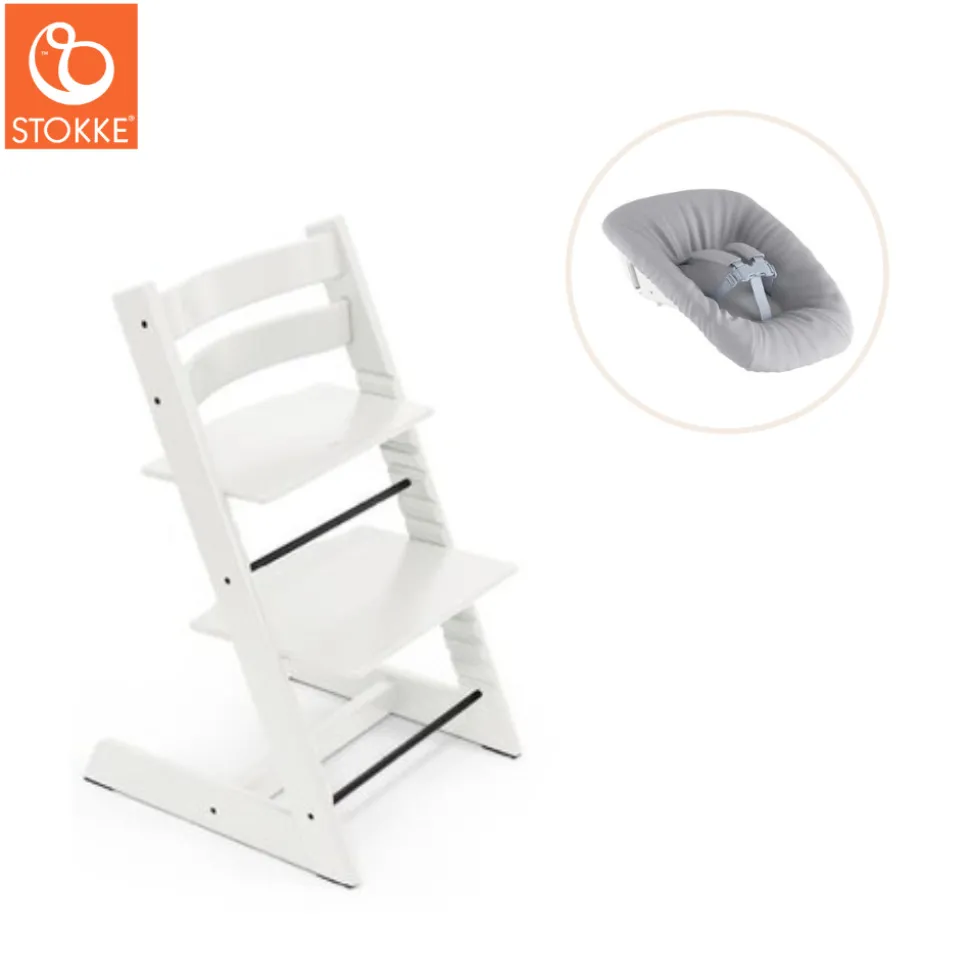 Højstol bøg inkl. newborn sæt - hvid