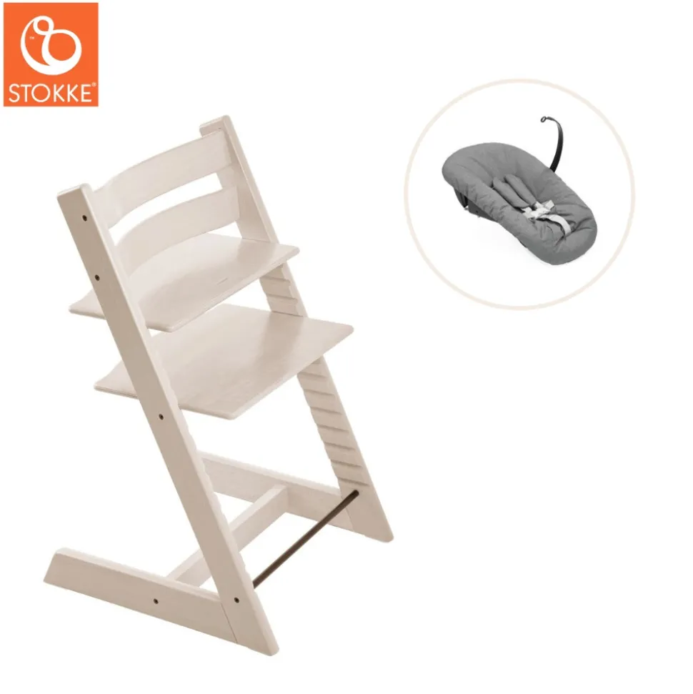 Højstol bøg inkl. newborn sæt - Whitewash