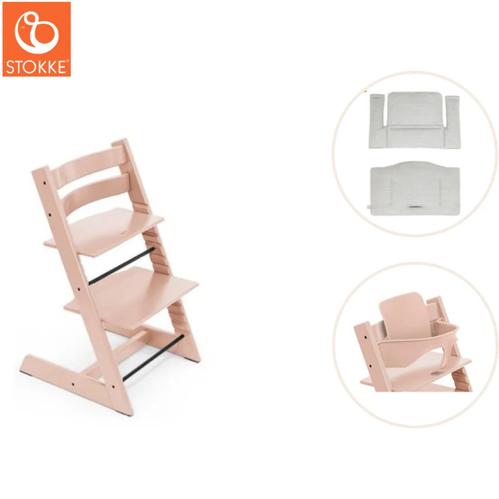 Højstol inkl. babysæt og hynde - serene pink