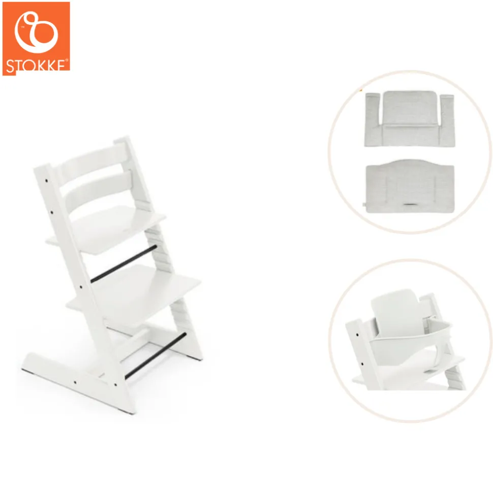 Højstol inkl. babysæt og hynde - hvid