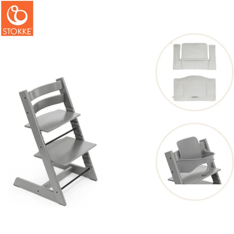 Højstol inkl. babysæt og hynde - storm grå
