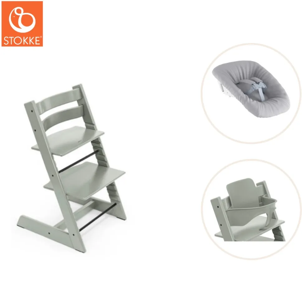 Højstol inkl. newborn sæt og babysæt - glacier green