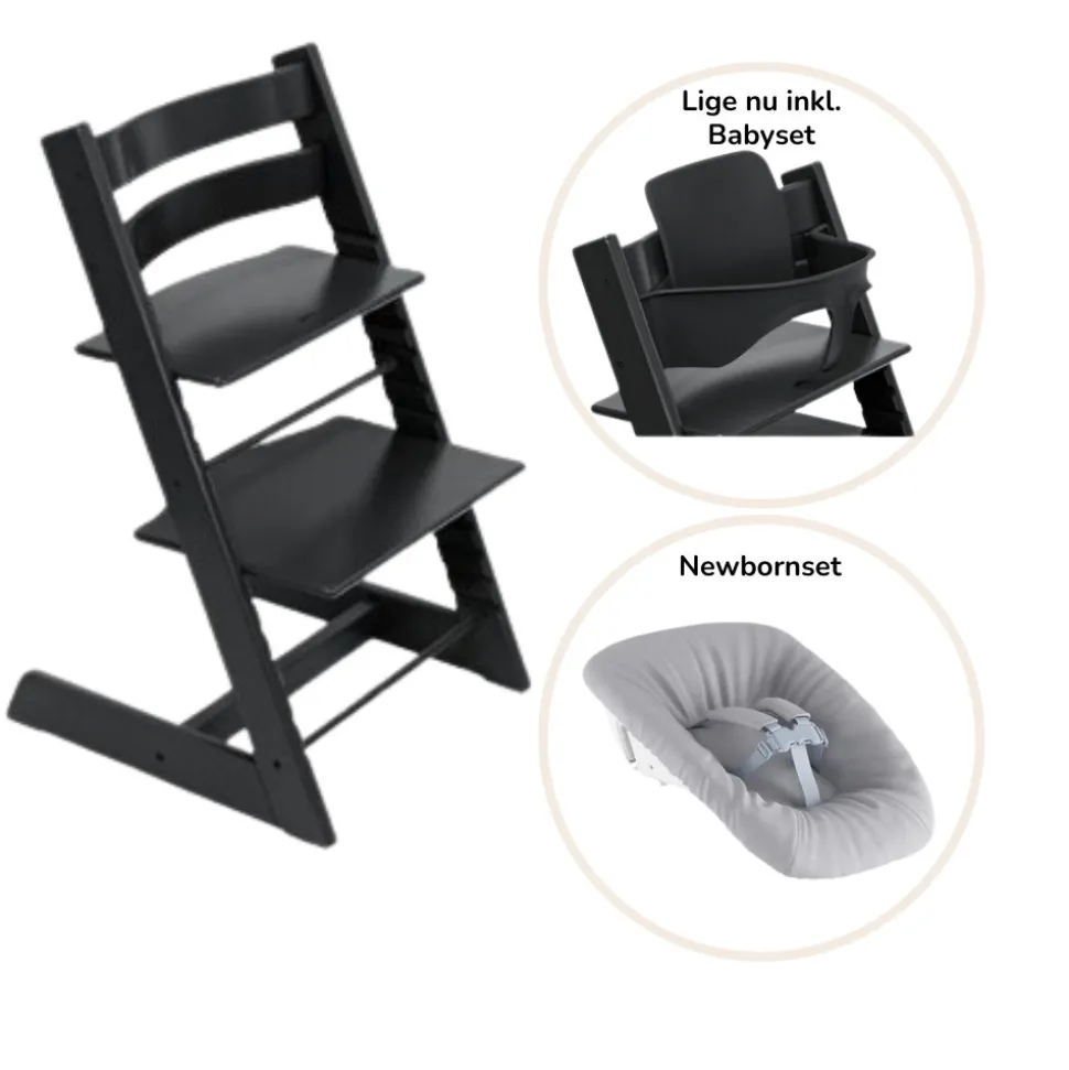 Højstol inkl. newborn sæt og babysæt- sort
