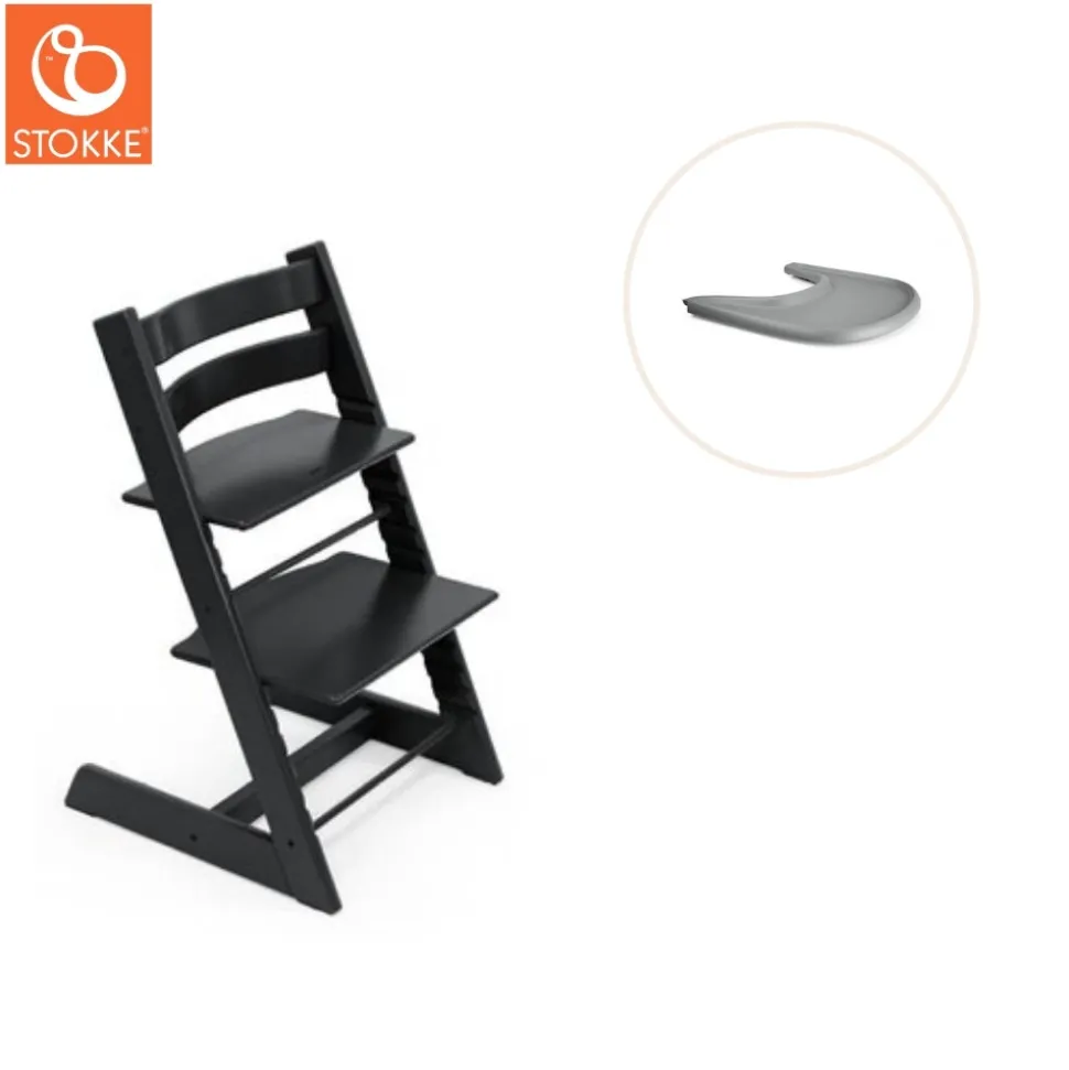 Højstol inkl. tray - sort/grå