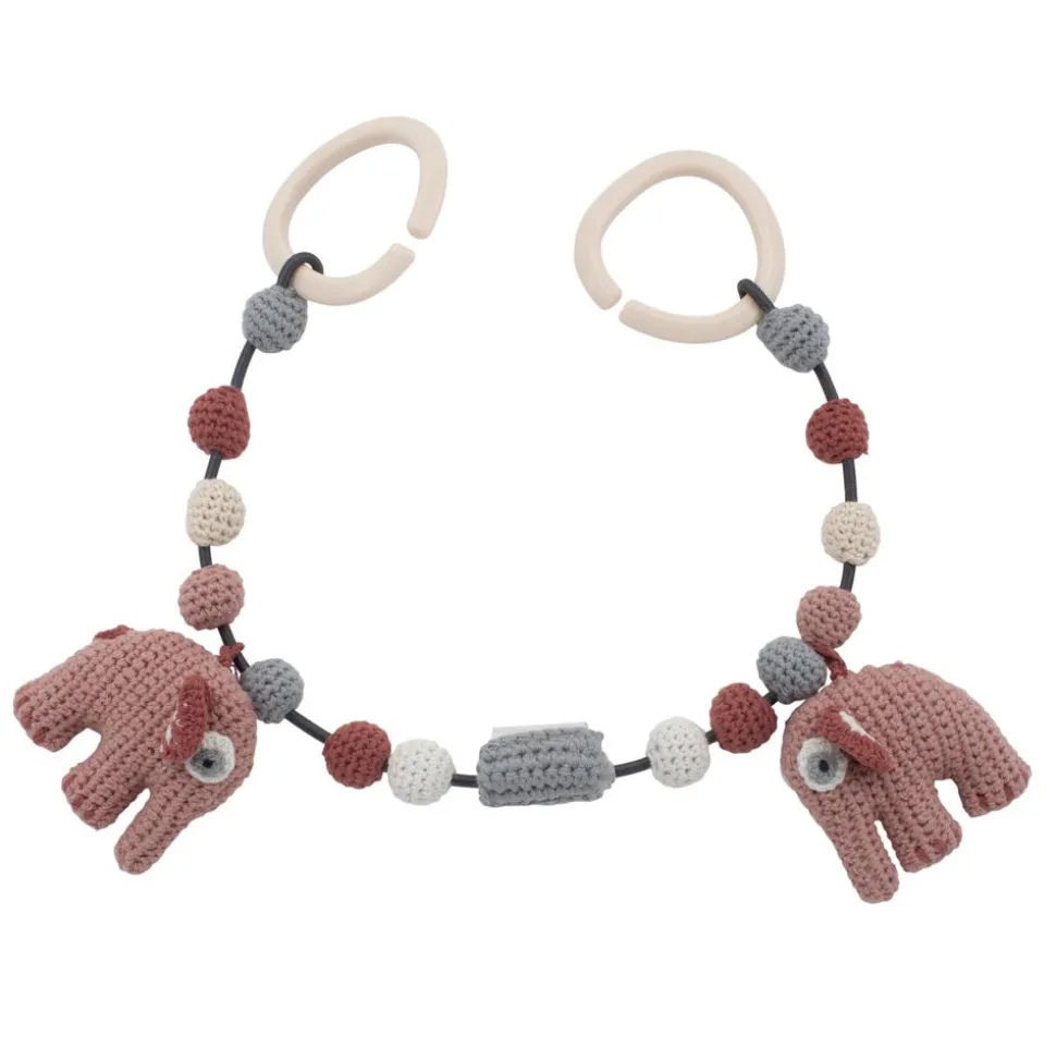 Hæklet barnevognskæde, elefanten Fanto - pink
