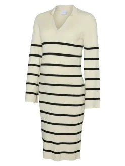 Isabell stripe langærmet strik kjole - BIRCH