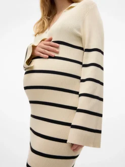 Isabell stripe langærmet strik kjole - BIRCH