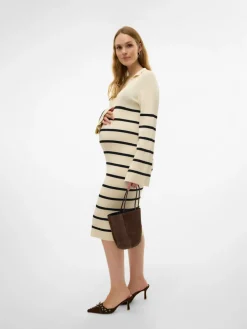 Isabell stripe langærmet strik kjole - BIRCH