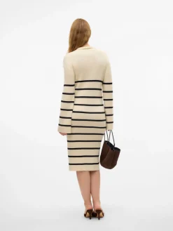 Isabell stripe langærmet strik kjole - BIRCH