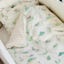 Junior sengetøj, Dino Green/Beige 100x140 cm