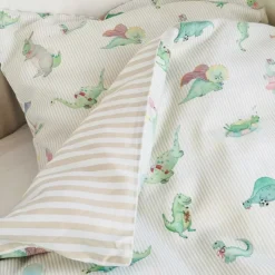 Junior sengetøj, Dino Green/Beige 100x140 cm