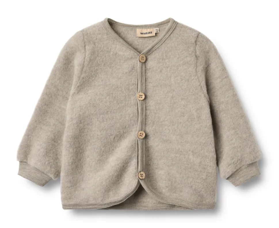 Kari Uld Fleece Cardigan - Khaki melange